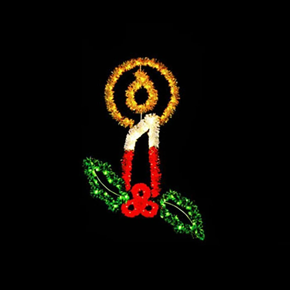 8' Candle With Holly, LED 3 8' Candle With Holly, LED