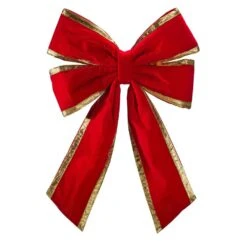 24" Red Velvet With Gold Trim Christmas Bow