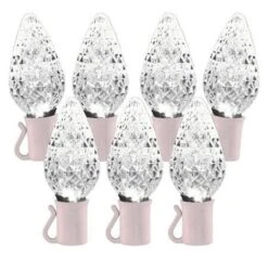 26 Light Pure White C9 LED Christmas Lights - 8" Spacing - White Wire