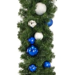 Decorated 9' X 14" Garland Unlit, Blue And Silver -Christmas Designers dg 914 bs c