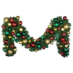 Decorated - 9' X 14" Oregon Fir Garland - Unlit - DELUXE Colors Of The Holiday