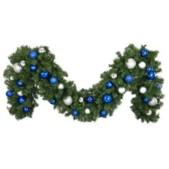 Decorated 9' X 18" Garland Unlit, Blue And Silver