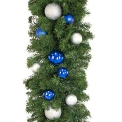 Decorated 9' X 18" Garland Unlit, Blue And Silver -Christmas Designers dg 918 bs c