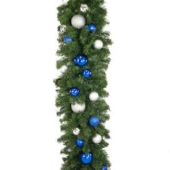 Decorated 9' X 18" Garland Unlit, Blue And Silver -Christmas Designers dg 918 bs d