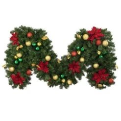 Decorated 9' X 18" Garland Unlit, Elegant Poinsettia