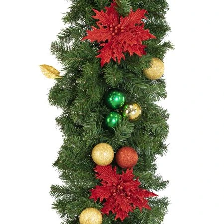 Decorated 9' X 18" Garland Unlit, Elegant Poinsettia 5 Decorated 9' X 18" Garland Unlit, Elegant Poinsettia - Image 3