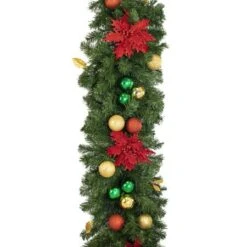 Decorated 9' X 18" Garland Unlit, Elegant Poinsettia 10 Decorated 9' X 18" Garland Unlit, Elegant Poinsettia -Christmas Designers dg 918 ep d