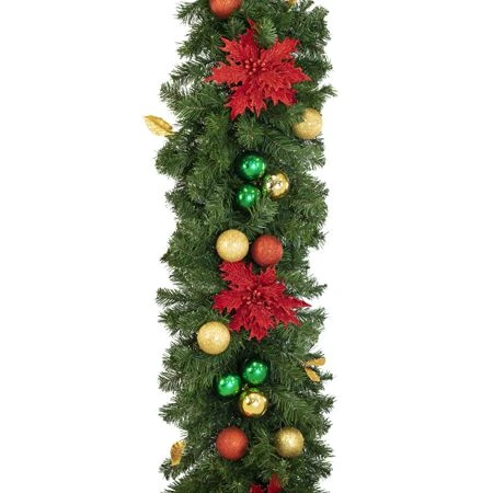 Decorated 9' X 18" Garland Unlit, Elegant Poinsettia 6 Decorated 9' X 18" Garland Unlit, Elegant Poinsettia - Image 4