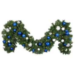Decorated 9' X 18" Garland Lit, Blue And Silver