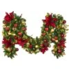 Decorated - 9' X 18" Oregon Fir Garland - LED - DELUXE Royal Poinsettia 1 Decorated - 9' X 18" Oregon Fir Garland - LED - DELUXE Royal Poinsettia -Christmas Designers dg 918 led del rgd ep