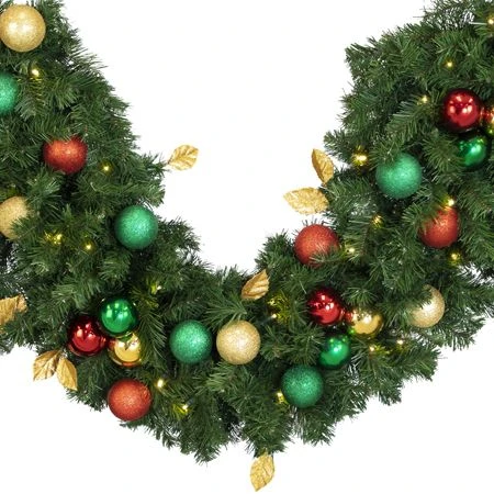Decorated 9' X 18" Garland Lit, Traditional 4 Decorated 9' X 18" Garland Lit, Traditional - Image 2