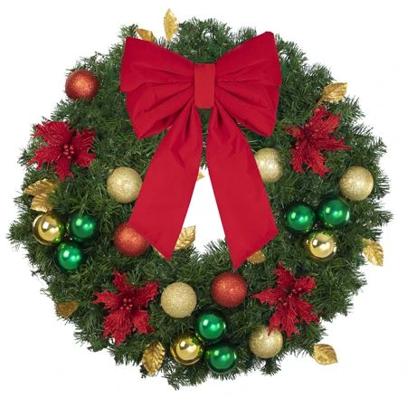 30" Unlit Decorated Wreath - Elegant Poinsettia - Bow Option Available 4 30" Unlit Decorated Wreath - Elegant Poinsettia - Bow Option Available - Image 2