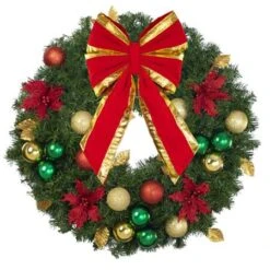 30" Unlit Decorated Wreath - Elegant Poinsettia - Bow Option Available 7 30" Unlit Decorated Wreath - Elegant Poinsettia - Bow Option Available -Christmas Designers dw 30 ep b vb 8 rgt 1