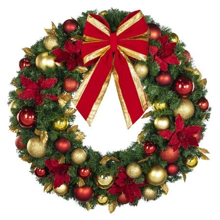 36" Unlit Decorated Wreath - DELUXE Royal Poinsettia - Bow Option Available 4 36" Unlit Decorated Wreath - DELUXE Royal Poinsettia - Bow Option Available - Image 2
