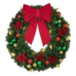 36" Unlit Decorated Wreath - Elegant Poinsettia - Bow Option Available 8 36" Unlit Decorated Wreath - Elegant Poinsettia - Bow Option Available -Christmas Designers dw 36 ep b vb 12 r