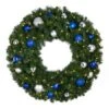 36" Lit LED Warm White Decorated Wreath - Blue And Silver Décor - Bow Option Available -Christmas Designers dw 36 led bs 2