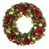36" Lit LED Warm White Decorated Wreath - DELUXE Royal Poinsettia - Bow Option Available -Christmas Designers dw 36 led del rgd ep 1