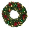 36" Lit LED Warm White Decorated Wreath - Elegant Poinsettia - Bow Option Available -Christmas Designers dw 36 led ep