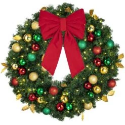 36" Lit LED Warm White Decorated Wreath - Traditional Décor - Bow Option Available -Christmas Designers dw 36 led t b vb 12 r