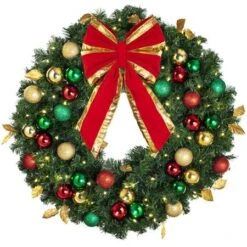36" Lit LED Warm White Decorated Wreath - Traditional Décor - Bow Option Available -Christmas Designers dw 36 led t b vb 12 rgt