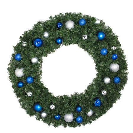 48" Unlit Decorated Wreath - Blue And Silver Décor - Bow Option Available 3 48" Unlit Decorated Wreath - Blue And Silver Décor - Bow Option Available