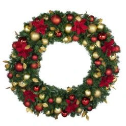 48" Unlit Decorated Wreath - DELUXE Royal Poinsettia - Bow Option Available
