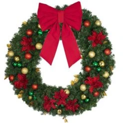 48" Unlit Decorated Wreath - Elegant Poinsettia - Bow Option Available 9 48" Unlit Decorated Wreath - Elegant Poinsettia - Bow Option Available -Christmas Designers dw 48 ep b vb 18 r