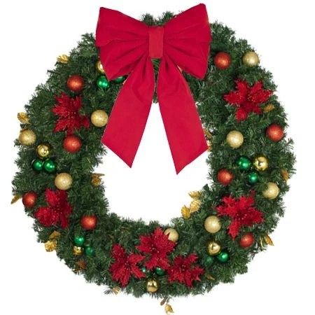 48" Unlit Decorated Wreath - Elegant Poinsettia - Bow Option Available 6 48" Unlit Decorated Wreath - Elegant Poinsettia - Bow Option Available - Image 4