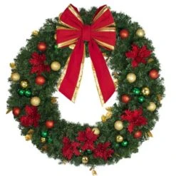 48" Unlit Decorated Wreath - Elegant Poinsettia - Bow Option Available 8 48" Unlit Decorated Wreath - Elegant Poinsettia - Bow Option Available -Christmas Designers dw 48 ep b vb 18 rgt