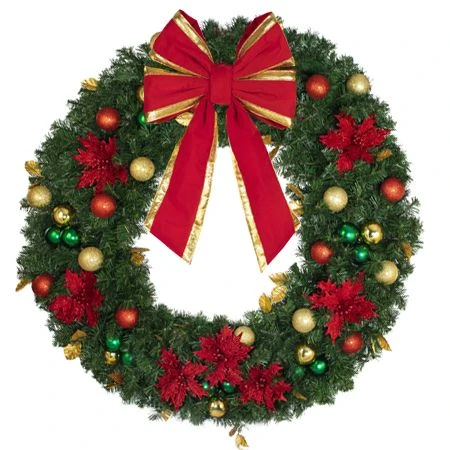 48" Unlit Decorated Wreath - Elegant Poinsettia - Bow Option Available 5 48" Unlit Decorated Wreath - Elegant Poinsettia - Bow Option Available - Image 3