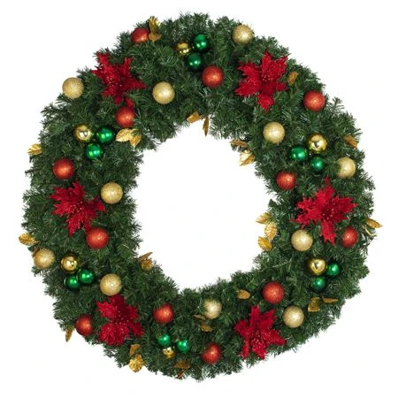 48" Unlit Decorated Wreath - Elegant Poinsettia - Bow Option Available 3 48" Unlit Decorated Wreath - Elegant Poinsettia - Bow Option Available