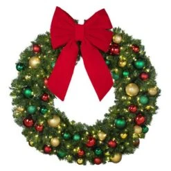 48" LED Warm White Decorated Wreath - DELUXE Colors Of The Holidays - Bow Option Available -Christmas Designers dw 48 led del coth b vb 18 r