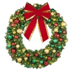 48" LED Warm White Decorated Wreath - DELUXE Colors Of The Holidays - Bow Option Available -Christmas Designers dw 48 led del coth b vb 18 rgt