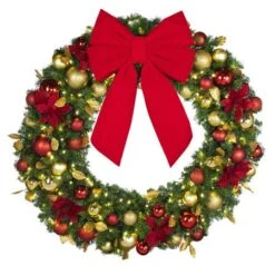 48" Lit LED Warm White Decorated Wreath - DELUXE Royal Poinsettia - Bow Option Available 7 48" Lit LED Warm White Decorated Wreath - DELUXE Royal Poinsettia - Bow Option Available -Christmas Designers dw 48 led del rgd ep b vb 18 r