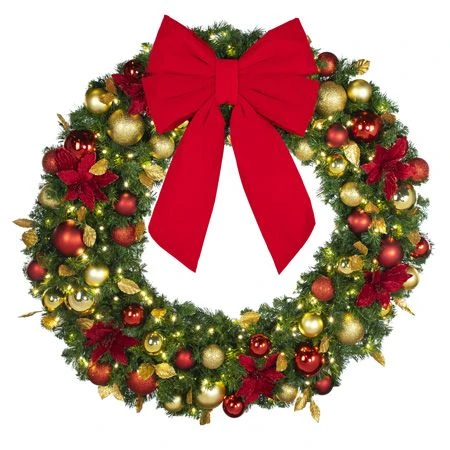 48" Lit LED Warm White Decorated Wreath - DELUXE Royal Poinsettia - Bow Option Available 5 48" Lit LED Warm White Decorated Wreath - DELUXE Royal Poinsettia - Bow Option Available - Image 3