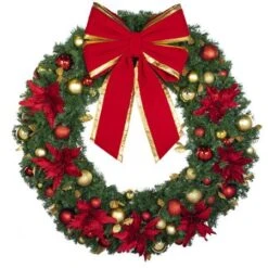 60" Unlit Decorated Wreath - DELUXE Royal Poinsettia - Bow Option Available 7 60" Unlit Decorated Wreath - DELUXE Royal Poinsettia - Bow Option Available -Christmas Designers dw 60 del ep b vb 24 rgt