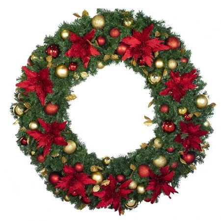 60" Unlit Decorated Wreath - DELUXE Royal Poinsettia - Bow Option Available 3 60" Unlit Decorated Wreath - DELUXE Royal Poinsettia - Bow Option Available