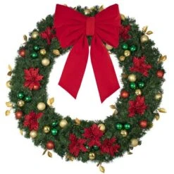 72" Unlit Decorated Wreath - Elegant Poinsettia - Bow Option Available -Christmas Designers dw 60 ep b vb 24 r 1