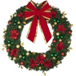 60" Unlit Decorated Wreath - Elegant Poinsettia - Bow Option Available 8 60" Unlit Decorated Wreath - Elegant Poinsettia - Bow Option Available -Christmas Designers dw 60 ep b vb 24 rgt