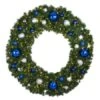 60" Lit LED Warm White Decorated Wreath - Blue And Silver Décor - Bow Option Available -Christmas Designers dw 60 led bs