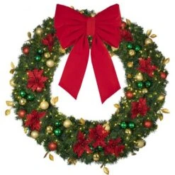 72" Lit LED Warm White Decorated Wreath - Elegant Poinsettia - Bow Option Available 8 72" Lit LED Warm White Decorated Wreath - Elegant Poinsettia - Bow Option Available -Christmas Designers dw 60 led ep b vb 24 r 1