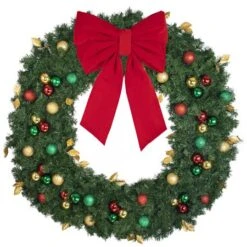 60" Unlit Decorated Wreath - Traditional Décor - Bow Option Available -Christmas Designers dw 60 t b vb 24 r