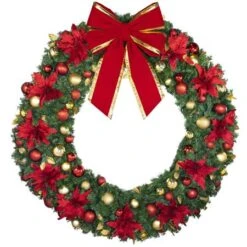 72" Unlit Decorated Wreath - DELUXE Royal Poinsettia - Bow Option Available 7 72" Unlit Decorated Wreath - DELUXE Royal Poinsettia - Bow Option Available -Christmas Designers dw 72 del ep b vb 24 rgt