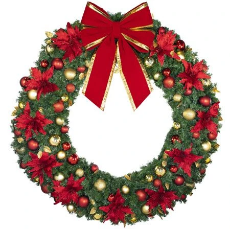 72" Unlit Decorated Wreath - DELUXE Royal Poinsettia - Bow Option Available 5 72" Unlit Decorated Wreath - DELUXE Royal Poinsettia - Bow Option Available - Image 3