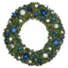 72" Lit LED Warm White Decorated Wreath - Blue And Silver Décor - Bow Option Available -Christmas Designers dw 72 led bs 1