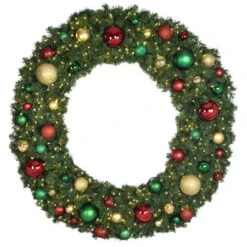 72" Lit LED Warm White Decorated Wreath - Colors Of The Holidays - Bow Option Available