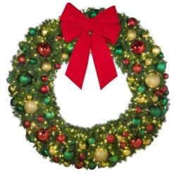 72" Lit LED Warm White Decorated Wreath - DELUXE Colors Of The Holidays - Bow Option Available 7 72" Lit LED Warm White Decorated Wreath - DELUXE Colors Of The Holidays - Bow Option Available -Christmas Designers dw 72 led del coth b vb 24 r
