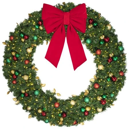72" Lit LED Warm White Decorated Wreath - Traditional Décor - Bow Option Available 6 72" Lit LED Warm White Decorated Wreath - Traditional Décor - Bow Option Available - Image 4