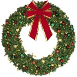 72" Lit LED Warm White Decorated Wreath - Traditional Décor - Bow Option Available 8 72" Lit LED Warm White Decorated Wreath - Traditional Décor - Bow Option Available -Christmas Designers dw 72 led t b vb 24 rgt