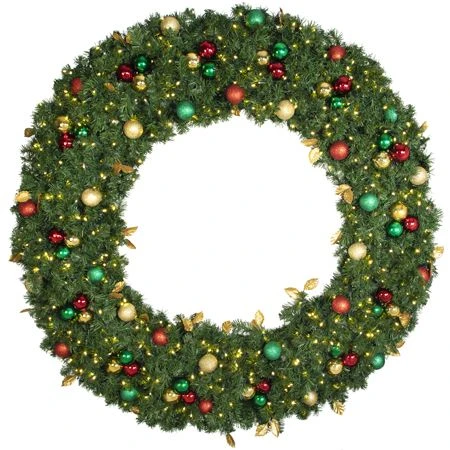 72" Lit LED Warm White Decorated Wreath - Traditional Décor - Bow Option Available 3 72" Lit LED Warm White Decorated Wreath - Traditional Décor - Bow Option Available